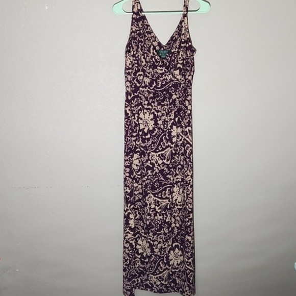 Ralph Lauren Dress Womens Size 14 Floral Print Purple V Neck Sleeveless … - Picture 1 of 11